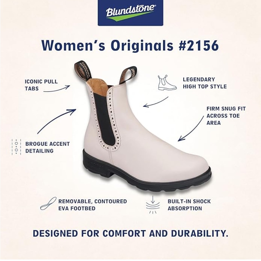 BLUNDSTONE #2156 women’s originals HI TOP Boots -pearl - Picture 2 of 7